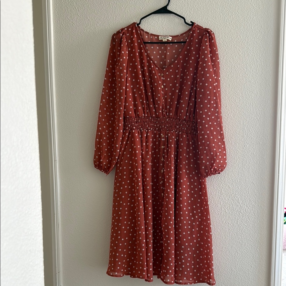 Elegant Polka Dot Dress in Rust by Indigo Rose